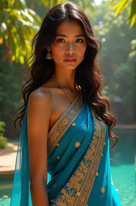 A hot girl in blue sari 