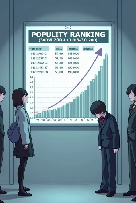 Sign "Popularity Ranking", ranking table, Sign "30th place, last years 1st place↓", popularity plummets, idols drooping, Rapid Descent