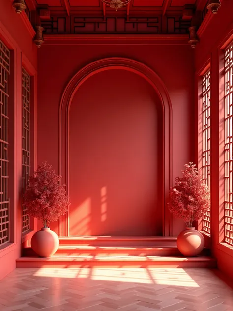  Chinese style e-commerce background，Red Walls ，New Chinese style，Realism，Delicate 4K 