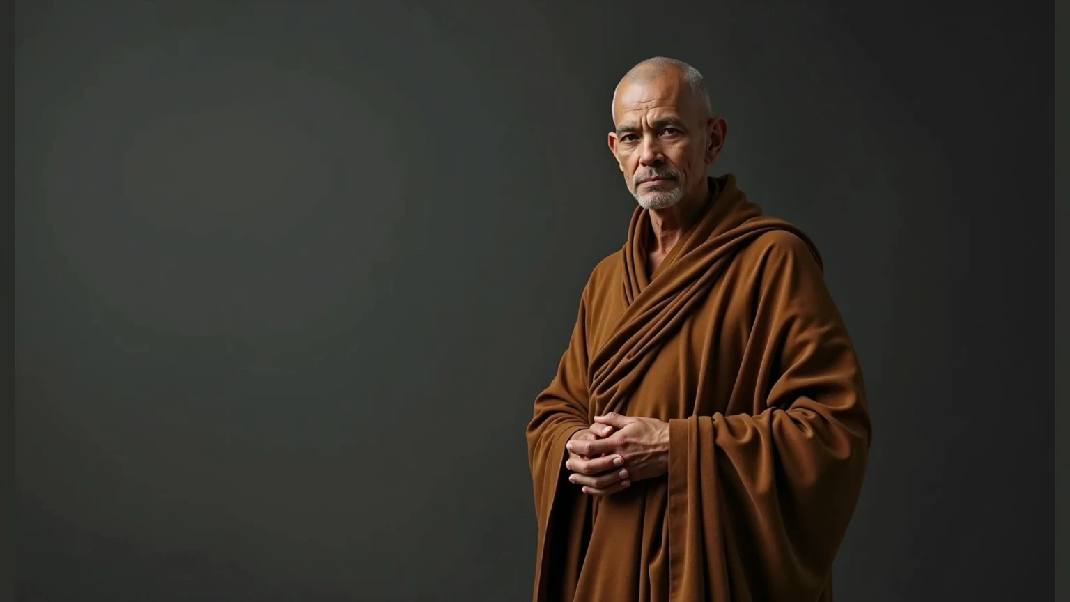 Indian Buddhist monk with realistic human with Green background front camera angle he stand for front of camera angle.