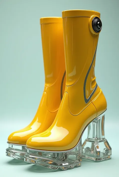  Sandals type ankle boots design cyber android robots thick sole transparent platform translucent glass futuristic style hyperrealistic type: TXT 500  color amarillo color amarillo amarillo Hiperrealista 