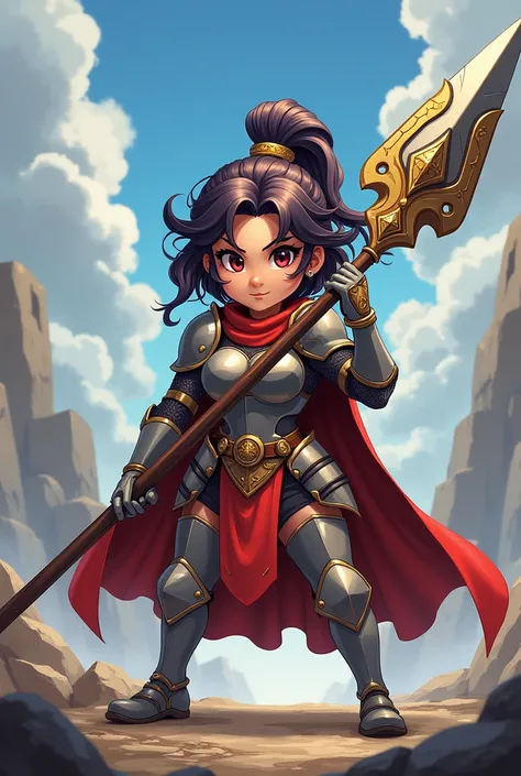 Huge and ripped  knight chibi girl  huge spear