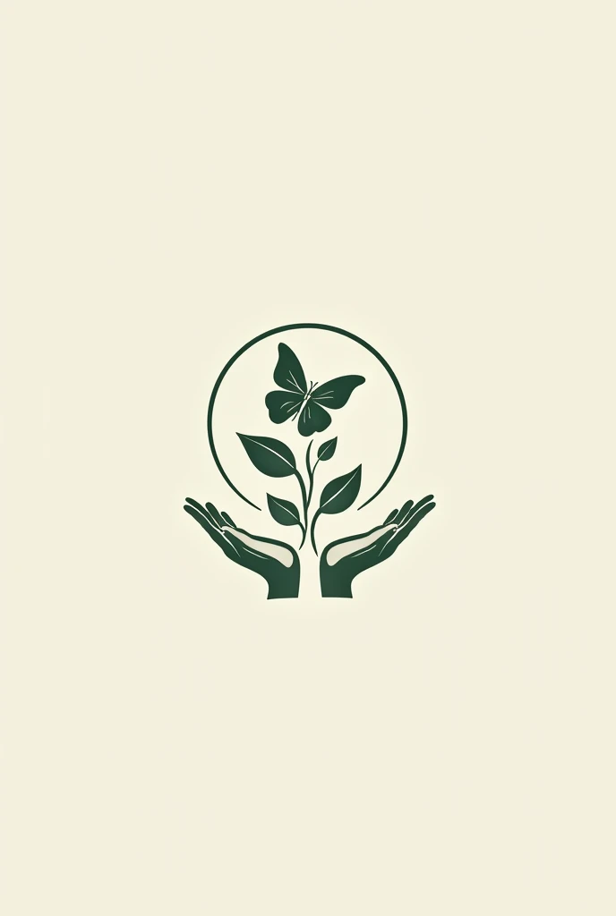  Minimalist logo that represents nature and life, Environment,  landscape and protected areas . Can you make hands that form a butterfly that protect a plant c. t. all enclosed in a circle .