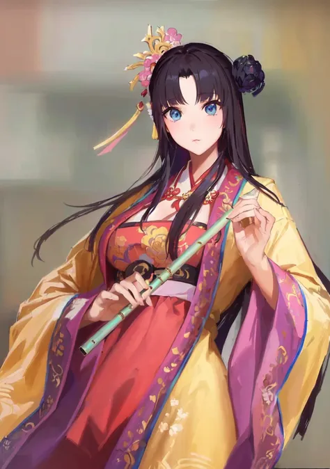  Anime girl wearing traditional Chinese clothes holding a flute ,  Animated Cute Style ,  drawing in the Animation Cartoonist Studio, Anime Goddess, Use anime drawing tools to create , Onmyoji Portrait,  Gouvez-style art ,  beautiful anime woman,  cute ani...