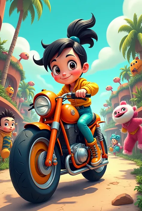 cartoon motorcycle girl different characters 
