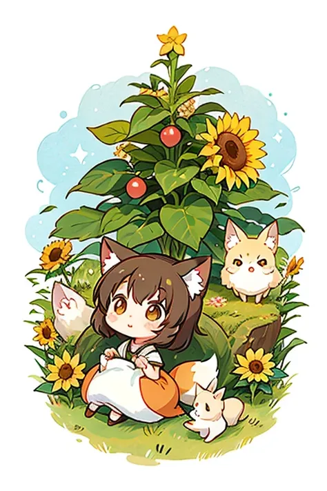    Sato Nakako style,     Cute Designs  ,   The Most Beautiful Girl Ever 、Chibi, (((Little foxes   )))、   christmas illustration，   sunflower    、