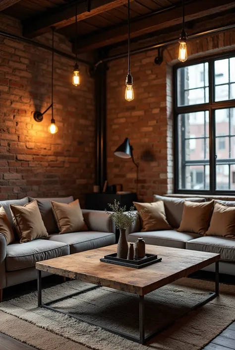 Industrial Edge

Raw Materials: Embrace exposed brick walls, metal fixtures, and reclaimed wood. Use a large, rustic coffee table made from reclaimed wood to add character.
Edison Bulbs: Incorporate industrial-style lighting with Edison bulbs in hanging fi...