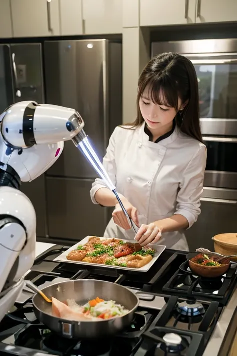 robot woman、cooking