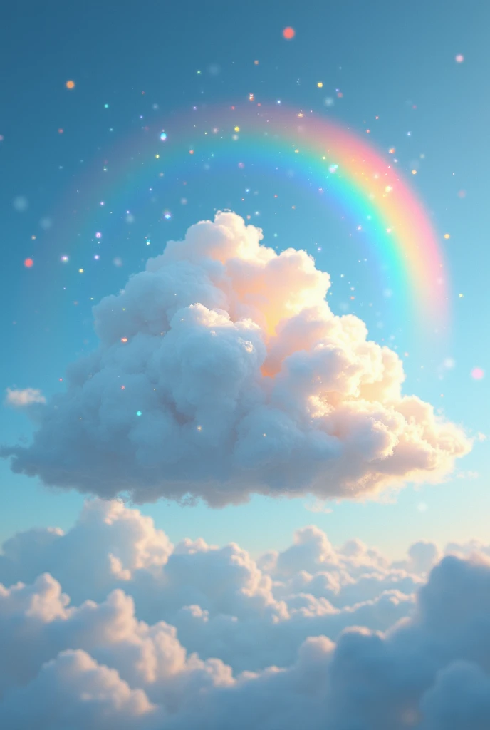 make me a cloud that signifies happiness and healing with a rainbow, digital art make it unique