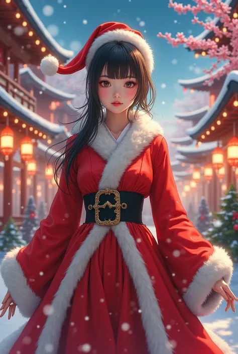 A woman who cosplayed Christmas Santa so much that I thought this woman would go out with、 Japanese、 Christmas style backgrounds、Women are more beautiful 