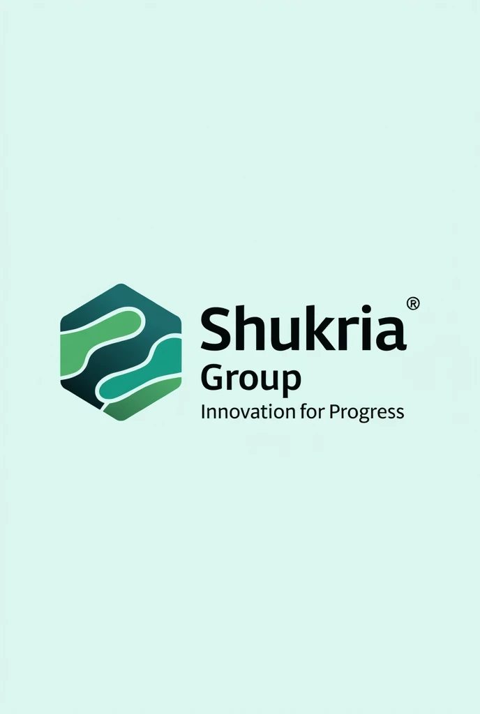 
"Design a modern and professional logo for SHUKRIA GROUP. The logo should feature a hexagon shape as the primary element with flowing wave-like lines inside it, symbolizing progress and growth. Incorporate a subtle arrow or upward-moving element within th...