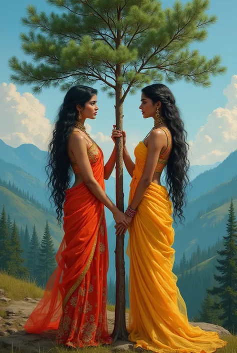 Indian women holdin pinus 