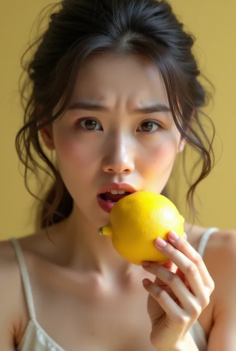 Woman bites into lemon