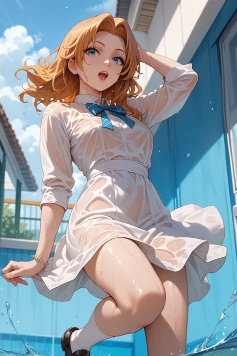 matsumoto rangiku, slim body, dress, a wet, open mouth, white socks, solo, 1girl, high resolution, uhd