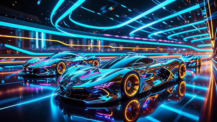 A Masterpiece In 32K Resolution, Supreme Quality, Super Detail, Official Art, Very High-Resolution 32K Wallpaper, Beautiful And Aesthetic, Ultra-Detailed Features, Awe-Inspiring Detail. A High-Speed 32K Gaming Scene Depicting A Futuristic Racing Track Wind...