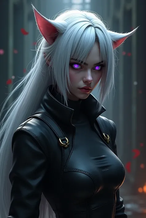 Cat girl,purple eyes,white hair,assasin,angry,high quality,4K