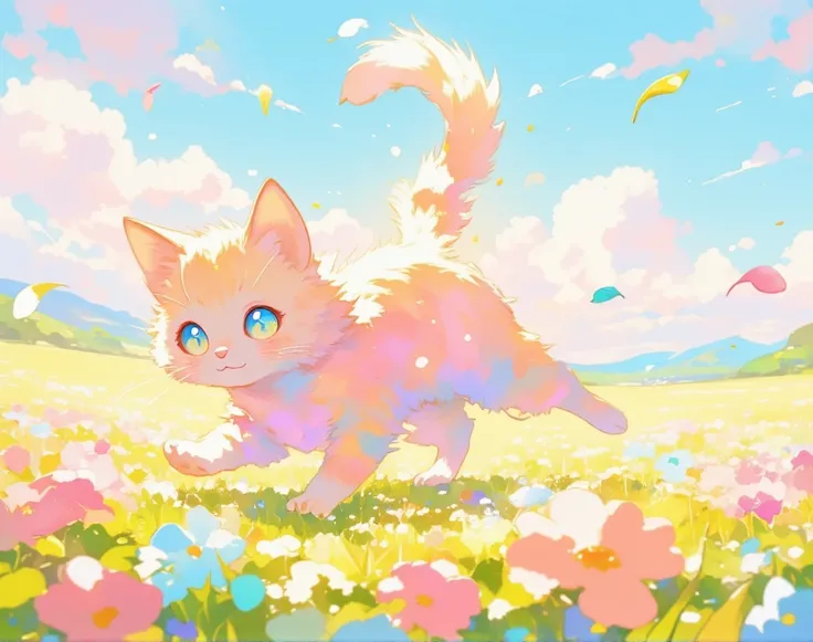 Bright Pastel Colors ,Color clearly,Scattering Dreams ,cat,flower, 