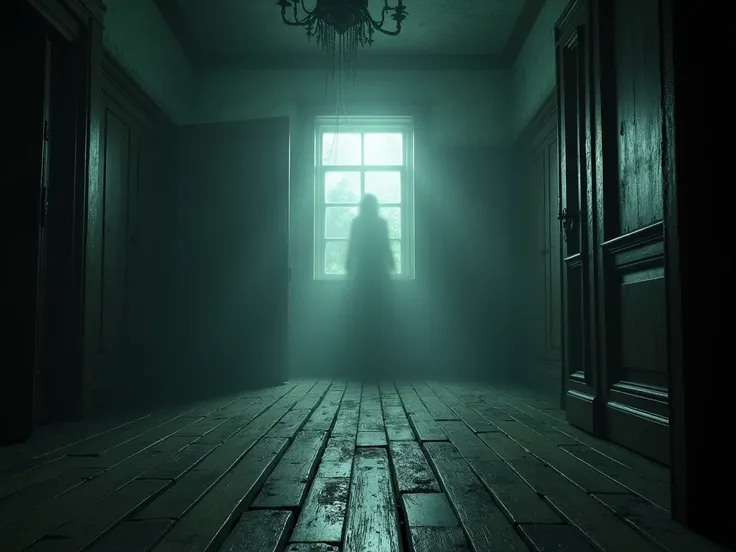 Light inside the room of wooden floored haunted house starts flickering 