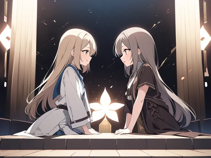 Ramna and Akane stare at each other on an altar