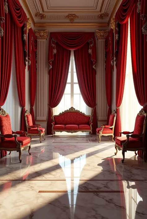 marble-floored, scarlet brocade suite