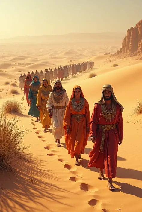 Egyptian dress people walking to desert