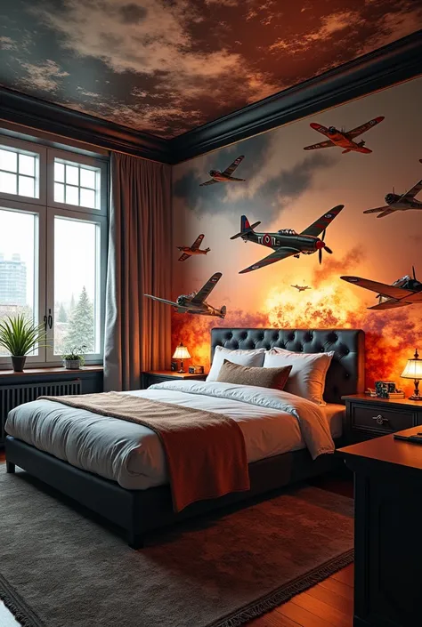 Bedroom decorated in the theme of the game War Thunder