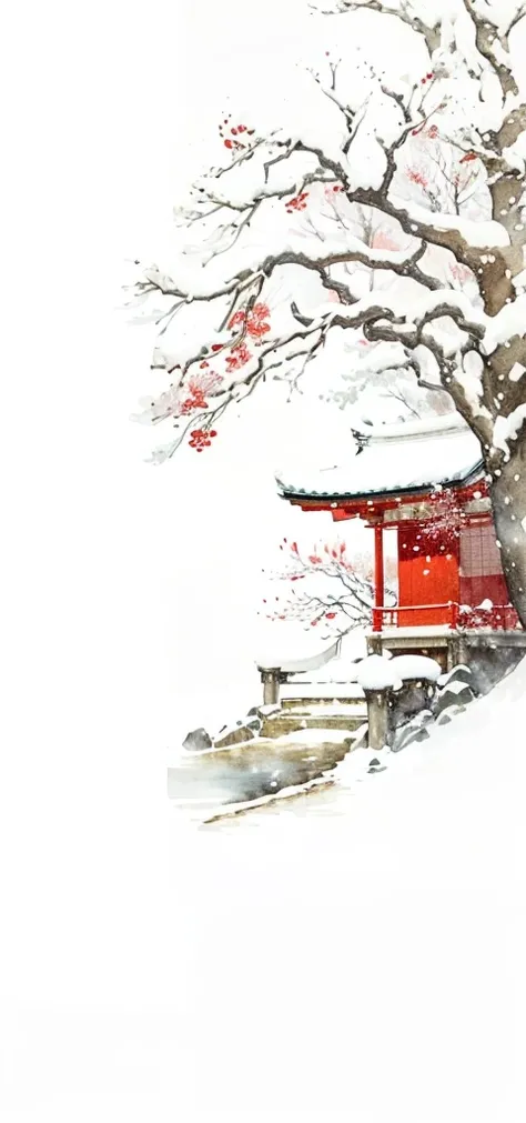  has a picture of a red building and a tree,  Japanese watercolor painting ,  Japanese style painting , traditional Japanese painting , author：Torii Kiyomasu II ,  Chinese watercolor style ,  Japanese watercolor painting ,  inspired by Kiyomitsu Torii , By...