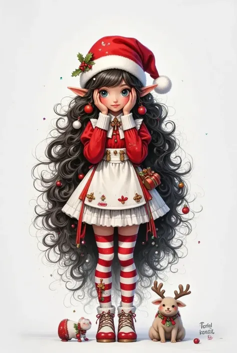 ( in the style of Santiago Caruso:1.1),  Character Concept Design  , cowboys shoot ,
 (red shrug  (clothing)),(Maid Miniskirt ),( Oversized Santa Hat  :2.0)(Head tilt, Blushing face:1.7),(Retro style:1.3),  grey background,Cover your eyes with your hands,
...