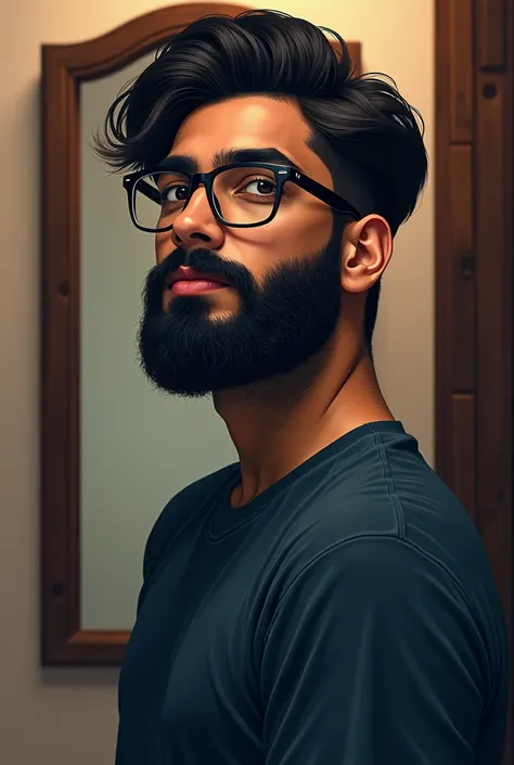 there is a man with glasses and a beard standing in front of a mirror, realism artstyle, realistic artstyle, high quality portrait, valorant character, realistic portrait, clean artstyle, handsome stunning realistic, inspired by Saurabh Jethani, stylized p...