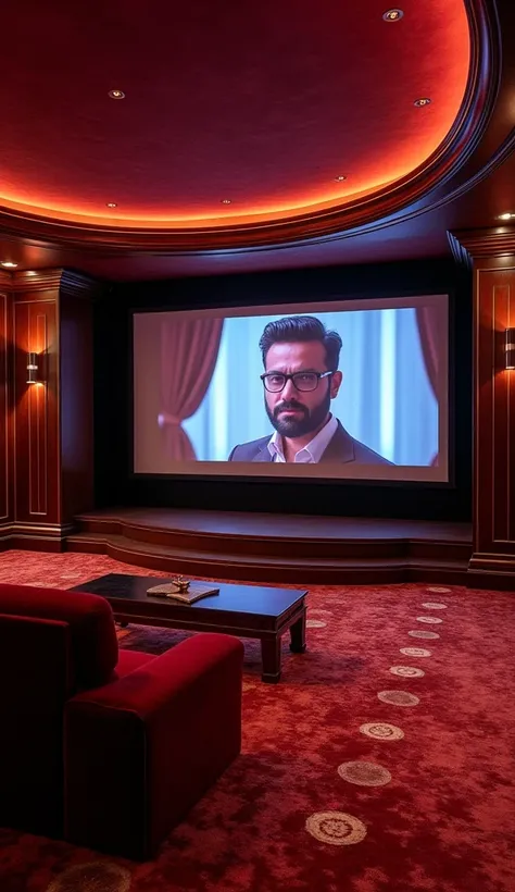 "The private cinema room jisme pushpa movie ka sin  ho inside the world’s most expensive house in Mumbai, India. The room is designed with plush velvet seating, large screens, and sophisticated lighting. The entire atmosphere exudes luxury and comfort, sho...