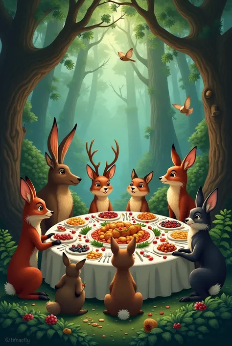 Feast animals in the big forest