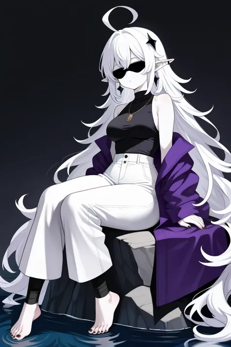 High Resolution, Anatomically Correct, High Details, High Quality, All Body, Very young.
Textured Skin, Pale Skin.
Absurdly long white Hair, Circle Ahoge, extremely long, loose and Messy white hair, Hair Accessories. Sitting on a rock near a river.
Medium ...