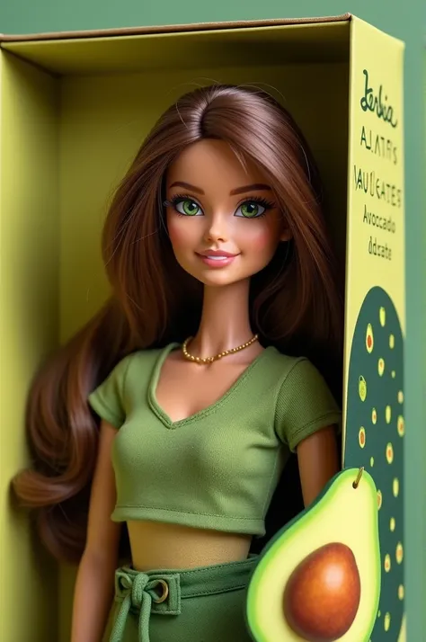 Barbie avocate, cheveux bruns, yeux verts, dans une boîte de Barbie