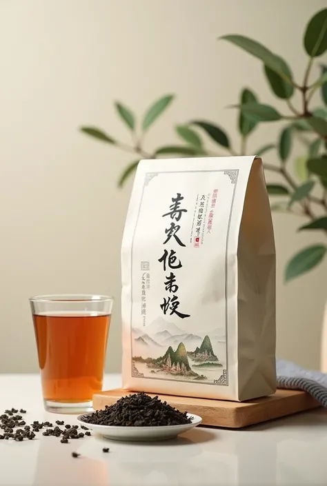 Image of lunjin tea in packaging with caption 