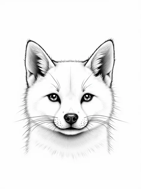 realistic Line Art of a Shiba Inu head and cats head on a white background