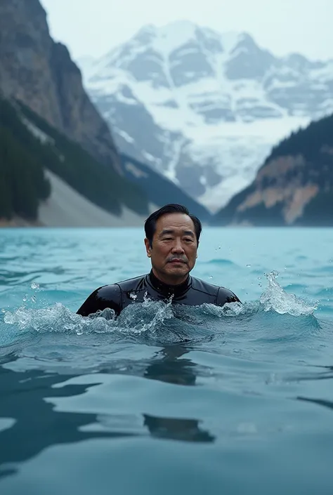 Japanese Prime Minister Kishida swimming in the cold、