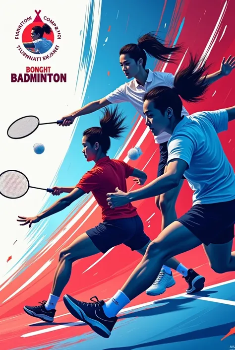 Badminton tournament poster with blue red white color pallte