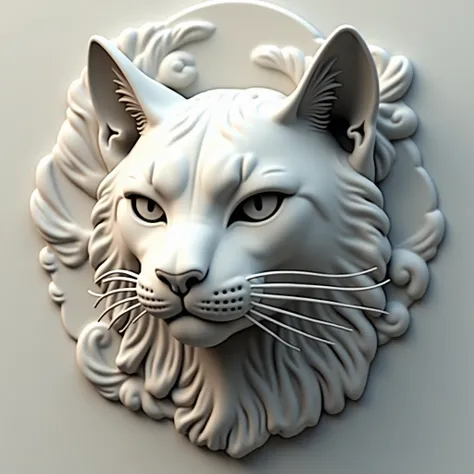 a bas relief of a realistic cat head, no background
