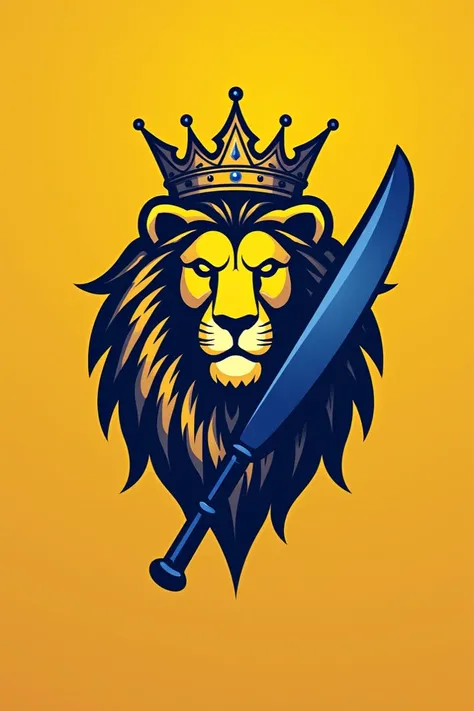 Make a logo of a Cricket Team named 
Thalaiva Super kings. In this the symbol must be include kings crown on lion head and cricket bat...And this logo will be 70% Yellow and 30% blue combination