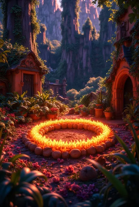 close-up view of a forest with a ring of fire in the middle with an inscription close-up of a forest with a ring of fire in the middle PREPARELLA