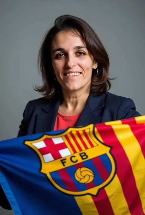 I want a photo of the president of Aliança Catalana, Silvia Orriols holding an FC Barcelona flag