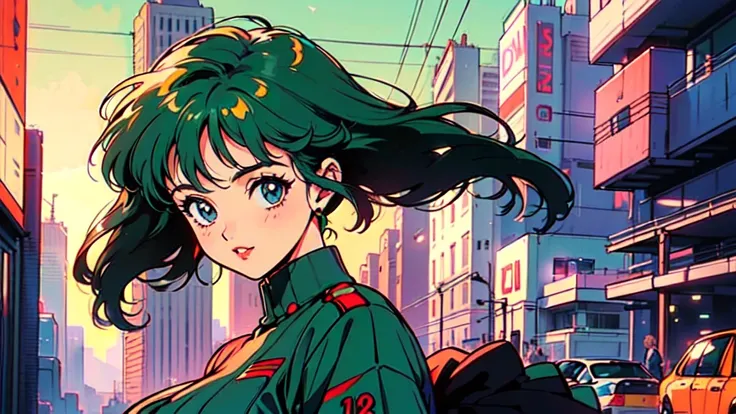 (super super super super super super super huge breasts:1.3),(80s, retro, city pop poster:1.5), (album cover), (masterpiece, best quality, intricate detail), (anime, illustration), (pastel colors:1.3), best photo pose,  Hatsune Miku , iconic blue-green twi...