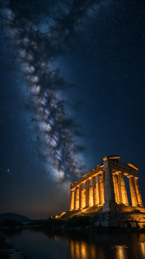  ancient Greek ,  ancient Greek 寺院,  super high resolution , 8k,  Milky Way, Night Sky,