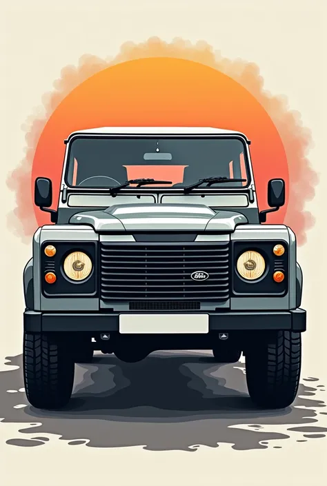 T-shirt graphic design art, a modern graphic design, grey landrover defender 90, SWB , London street, soft four-color color, vintage gray tone, highly detailed cleaning, vector image, realistic masterpiece, professional photography, realistic car, simple b...