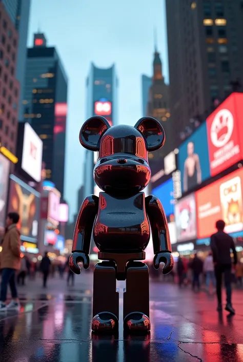 Créer une image d’un plan grand angle d’un bearbrick dans l’avenue Time square à New York 