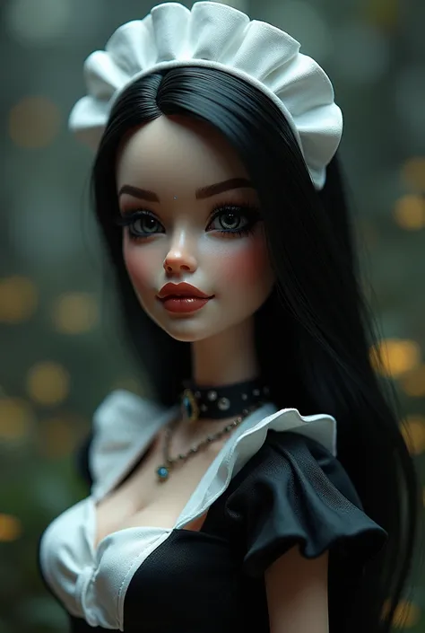  Micro Landscape ： Barbie Original beautiful woman close-up wearing black and white dress, Rendering 3D yang terinspirasi Ray Caesar (Ray Caesar),  Polycount competition winner , Gothic Art ,  Maid costume ,Beautiful woman Gothic woman , Gaya seni aneh,  M...