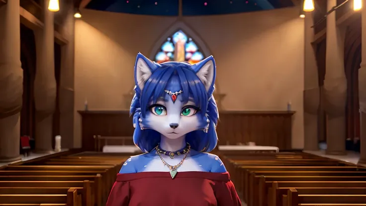 ((krystal)), Star Fox-Krystal, lovable, green eyes, ((( Long blue hair 1 .3))), Decollete, anthro, Fuzzy,  detailed Fluffys fell,  detailed face , (Fluffy),  1 girl, ,woman, Goth, green eyes, undercut, ultra-realistic 8k cg ,  masterpiece, (( ultra-detaile...