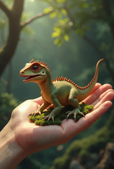 Create a hand-held mini dinosaur 