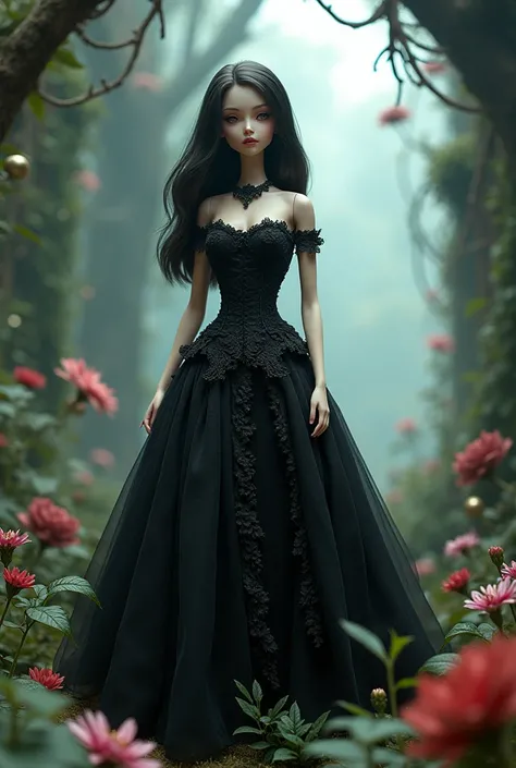  Micro Landscape ：a beautiful woman plays the role of Barbie Original beautiful woman close-up who is wearing a black and white dress, Rendering 3D yang terinspirasi Ray Caesar (Ray Caesar),  Polycount competition winner , Gothic Art ,  Pink Barbie Costume...