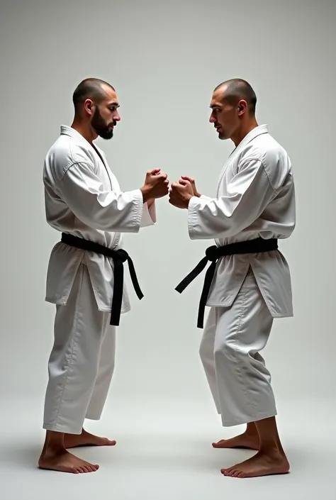  Two karate opponents about to fight,  but the image must cut off the head , Only from the neck to the knee 

